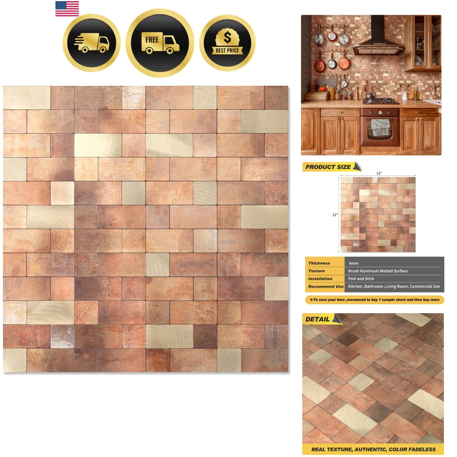 Peel and Stick Backsplash Tile, Stick on Stainless Steel Backsplash Metal Til…
