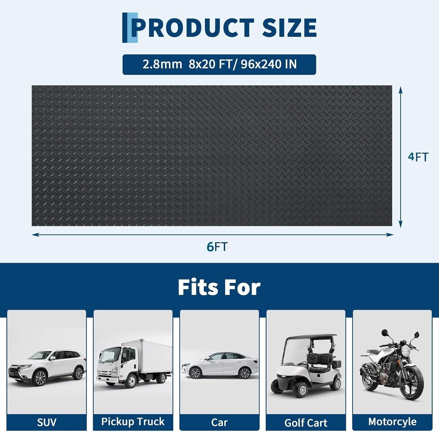 2.8mm x 4ft x 6ft Garage Floor Mat Diamond Plate PVC Garage Mats Flooring Roll