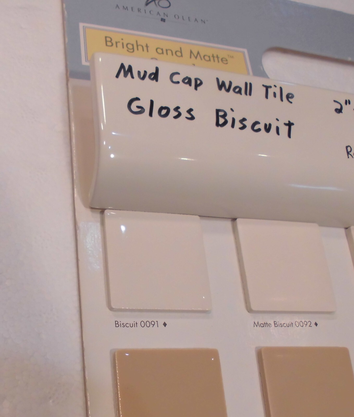 1 pc. Gloss Biscuit: 2″ X 6″ X 3/4″ Ceramic Radius Bullnose Tiles, Mud Caps, New