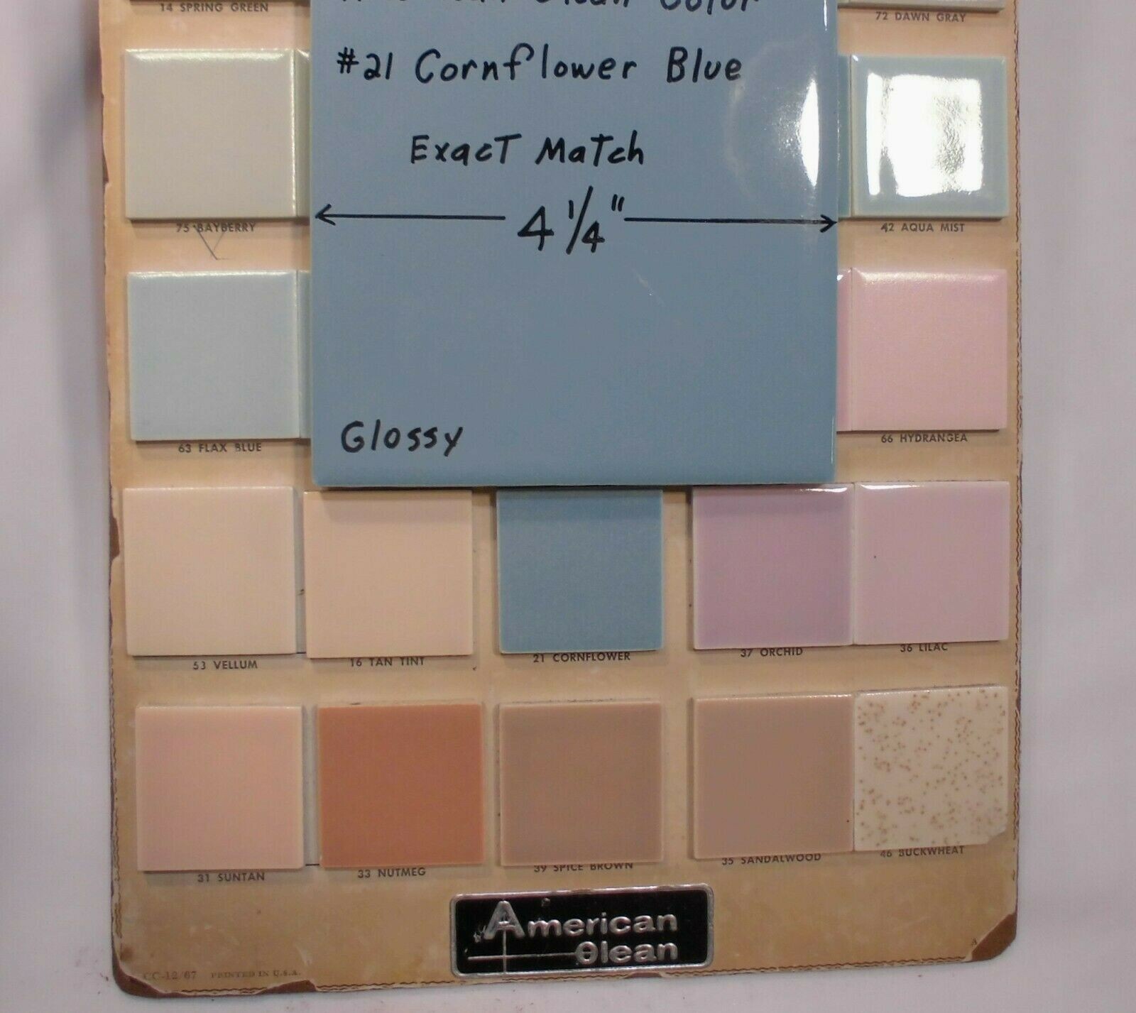 1 pc. Cornflower Blue Color 4-1/4″ Glossy Ceramic Tile: match American Olean #23