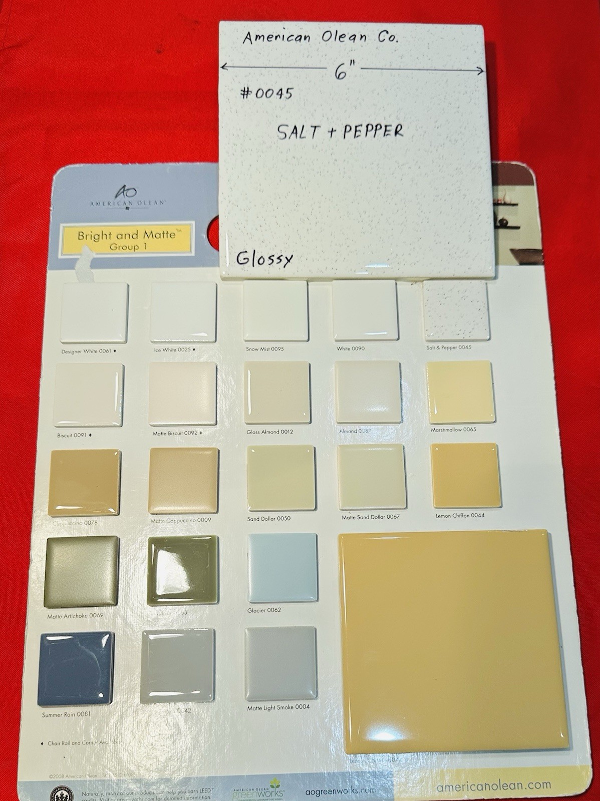 1 pc. Salt & Pepper: Ceramic Tile #45 by American Olean 6″ Glossy Speckled, New
