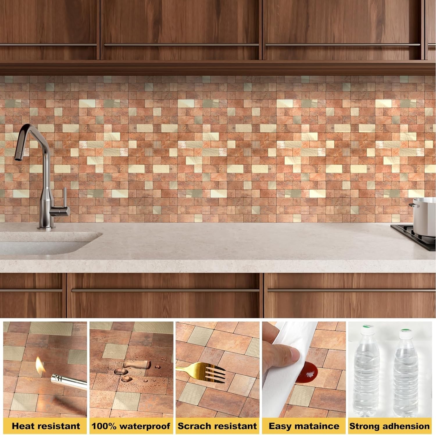 Peel and Stick Backsplash Tile, Stick on Stainless Steel Backsplash Metal Til…