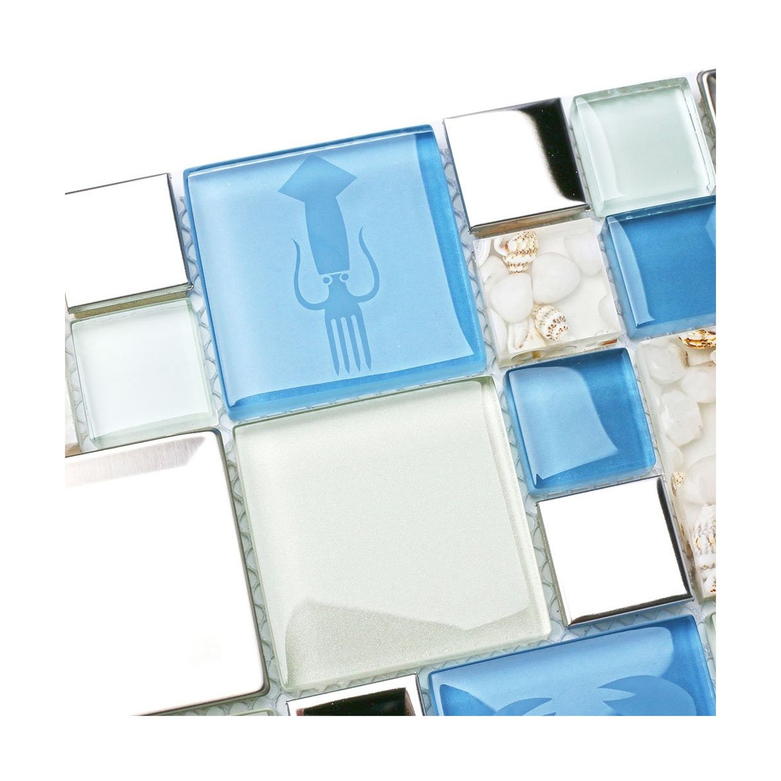 Blujellyfish Blue Sea Glass Tile Backsplash Beach Style Mosaic Tiles Real Sea…