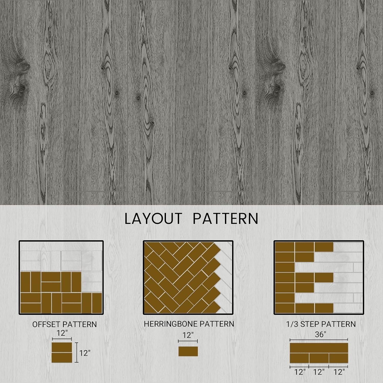 Peel and Stick Vinyl Floor Tile Sample Kit 3-Pack, 12″x6″ Ash Grey Wood Look,…