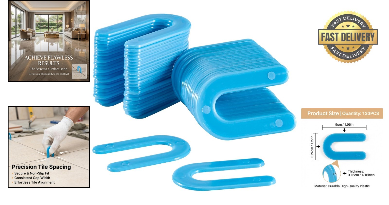 Modern Blue Tile Spacers – 133PCS U-Shaped PVC Shim for Easy Installation