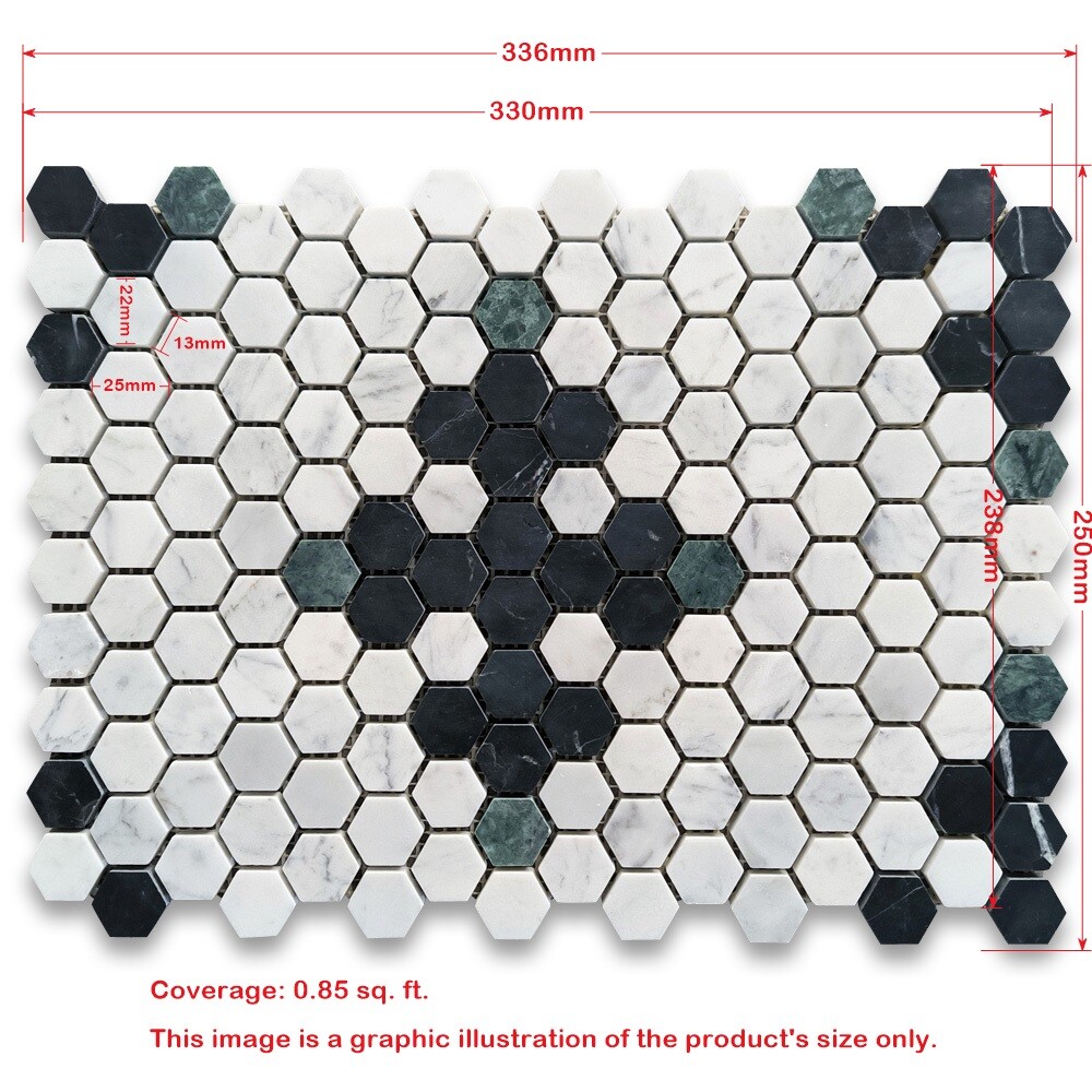 C31F79XH Carrara White Marble 1 inch Hexagon Starlight Mosaic Tile Honed