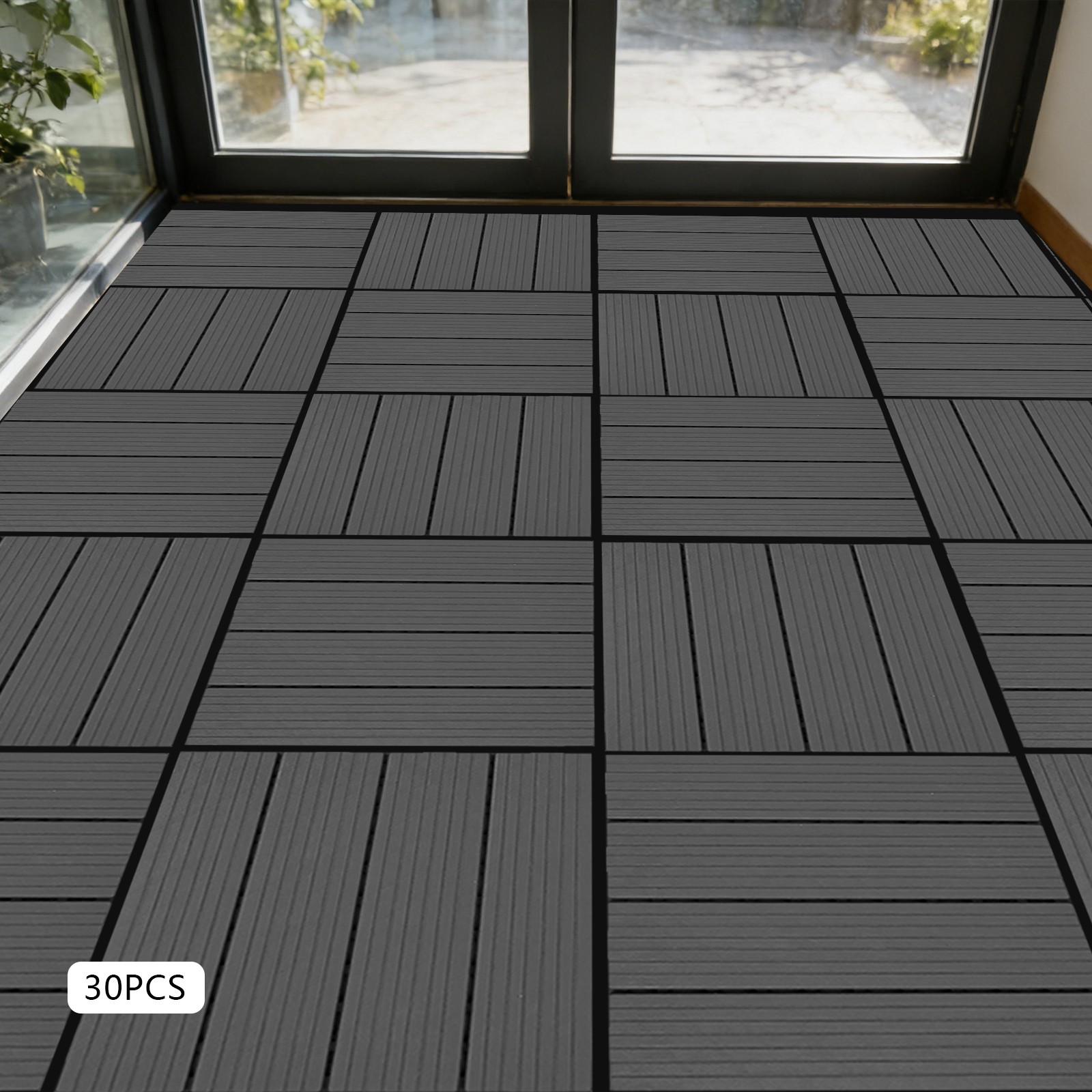 30pcs Deck Patio Tile Interlocking Plastic Flooring Pavers 11.81*11.81*0.79in