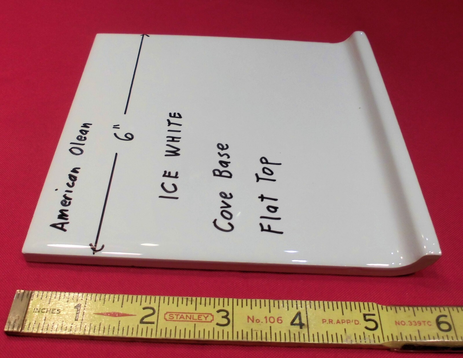 1 pc. Glossy Ice – Arctic White: Flat Top; base/cove Ceramic Tile: 6″ X 6″ NEW