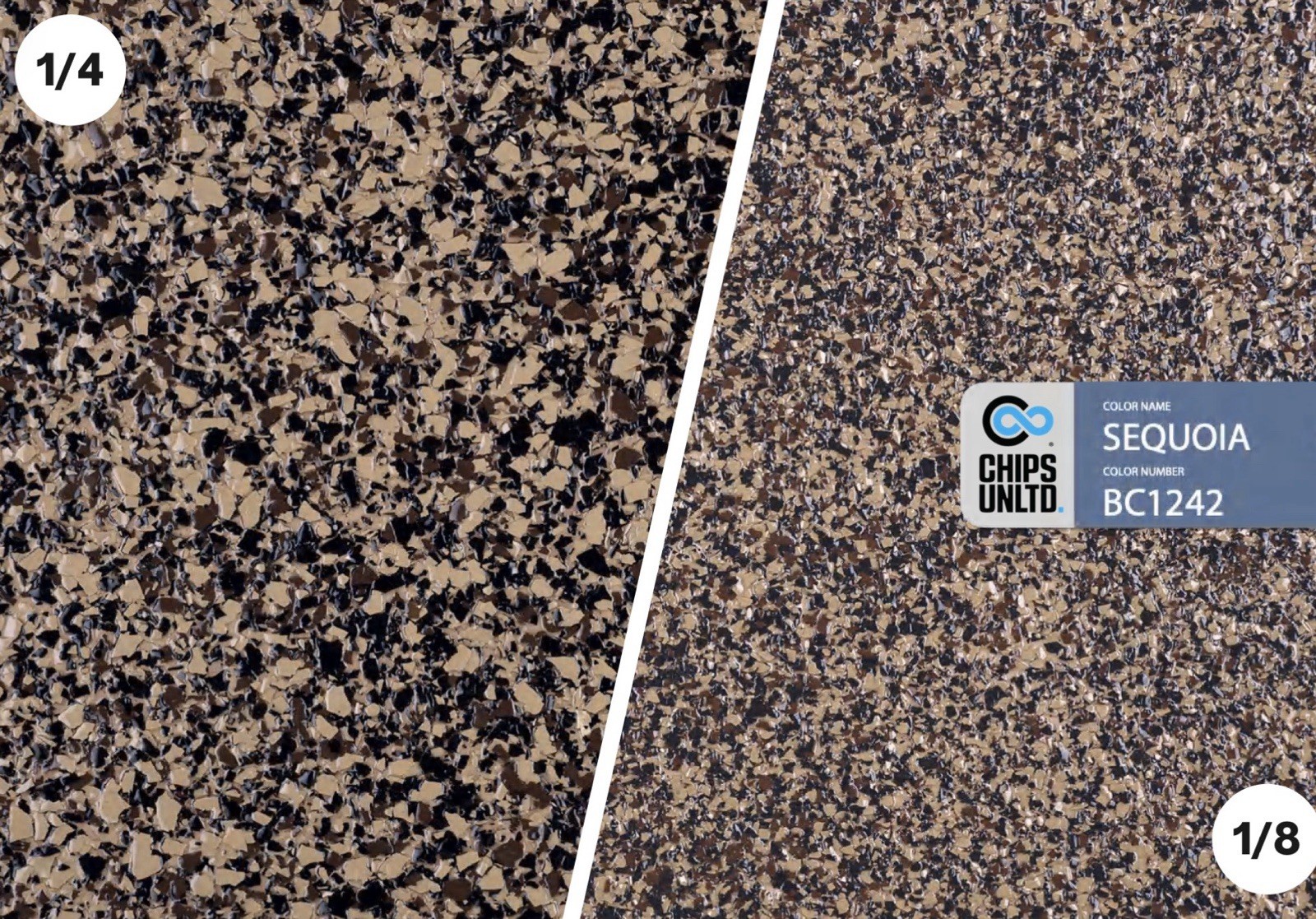 CHIPS FLAKES FOR EPOXY FLOORS DOMINO TUXEDO MIX 1/4” 25 Lb Box