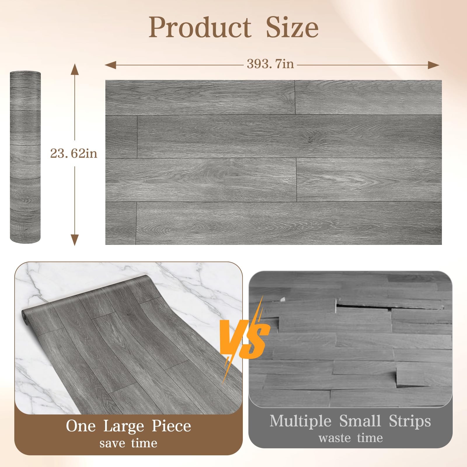 Peel and Stick Floor Tiles Vinyl Flooring Roll 23″x 393″/64 Sq.Ft Linoleum