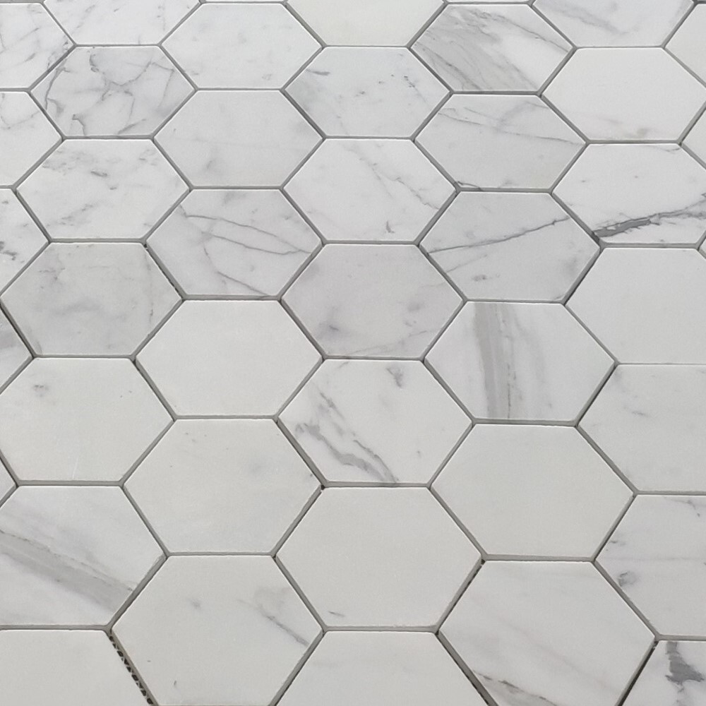 L34XH Statuary White Statuario Italian Marble 4″ Hexagon Mosaic Tile Honed