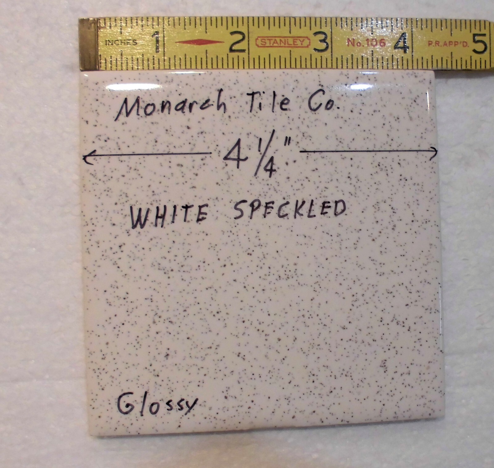 1 pc. White Speckled: 4-1/4″ Glossy Ceramic Tile by Monarch Co., salt & pepper