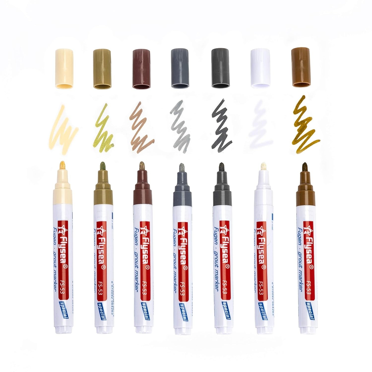 7 Pieces Grout Pen Beige, Brown, Fawn, Cold Grey, Khaki, White, Dark Grey