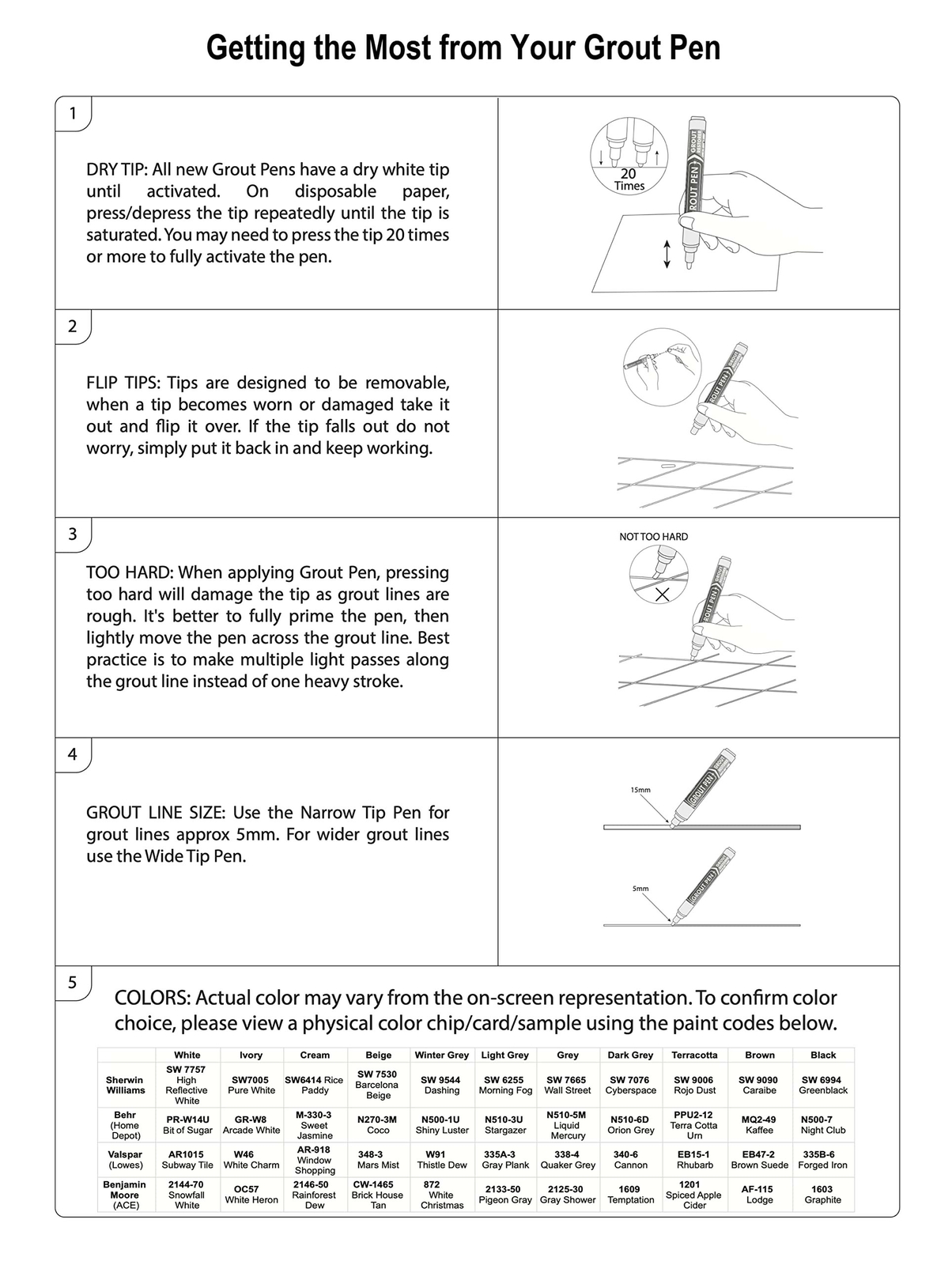 Grout Pen Ivory Tile Paint Marker: Waterproof Tile Grout Colorant w/ Extra Tips