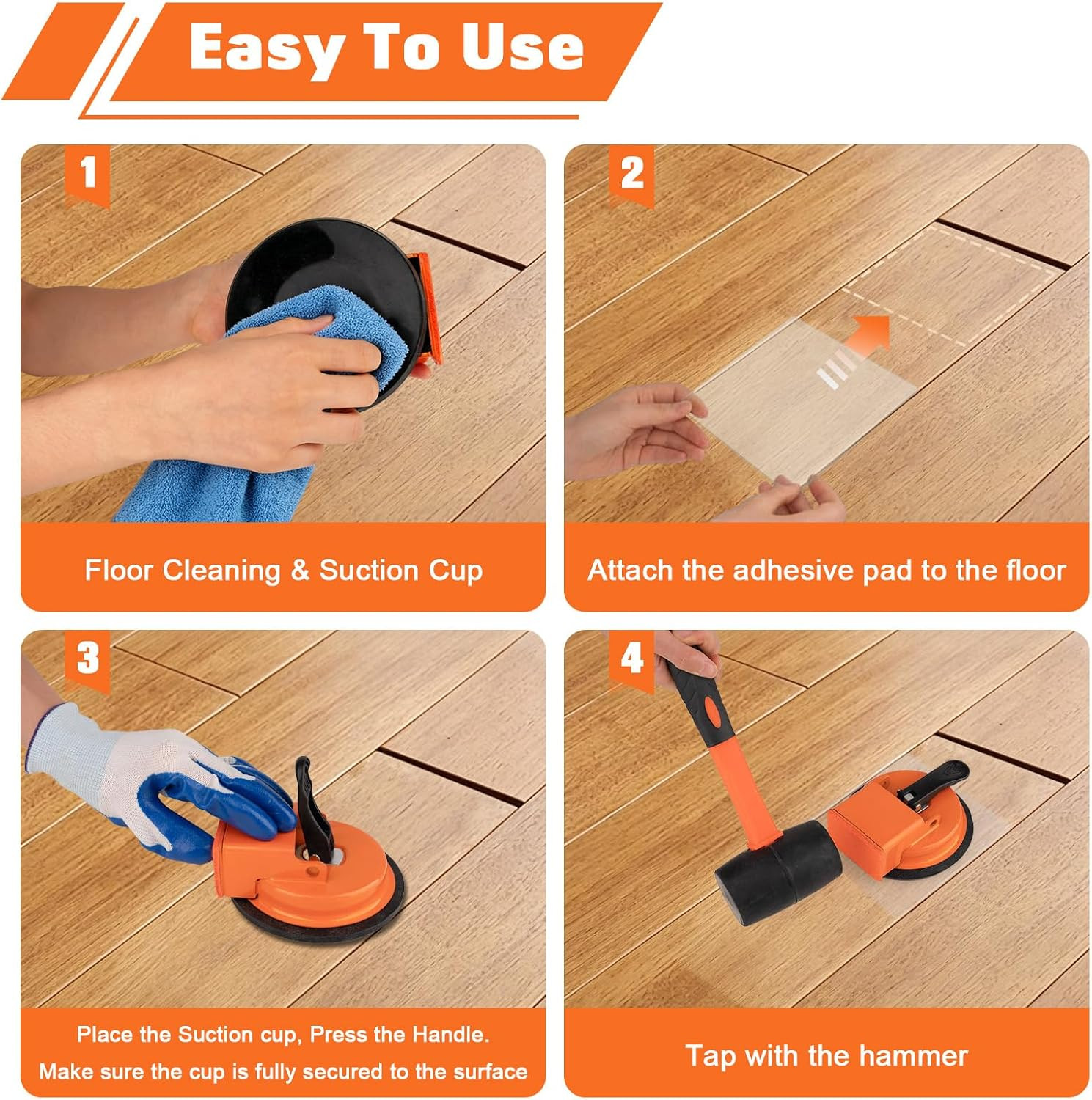 Floor Gap Fixer Tool with Mallet, Suction Cup, 3 Pads for Laminate Vinyl LVP | E