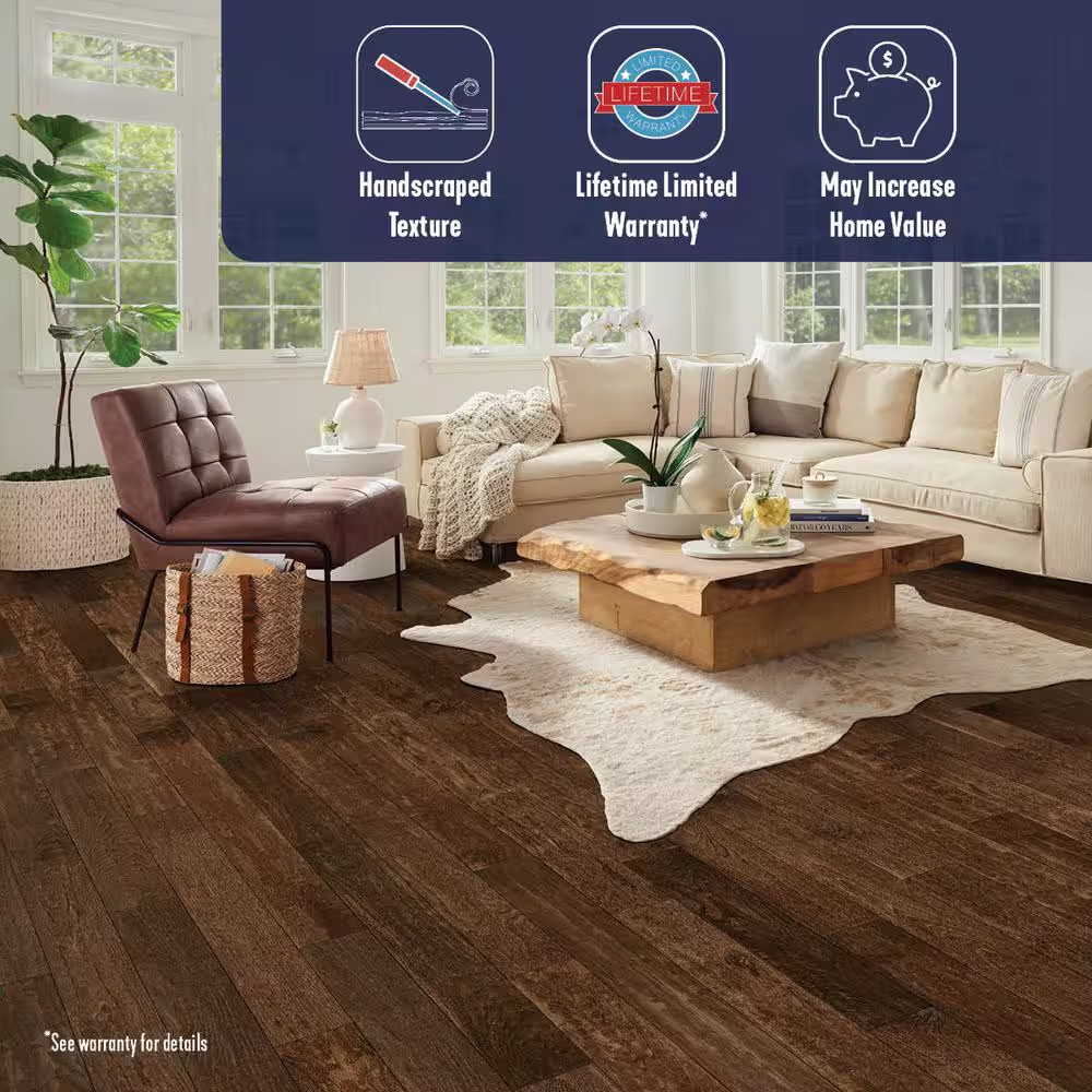 American Vintage Mocha Oak 3/4 In. T X 5 In. W Scraped Solid Hardwood Flooring (