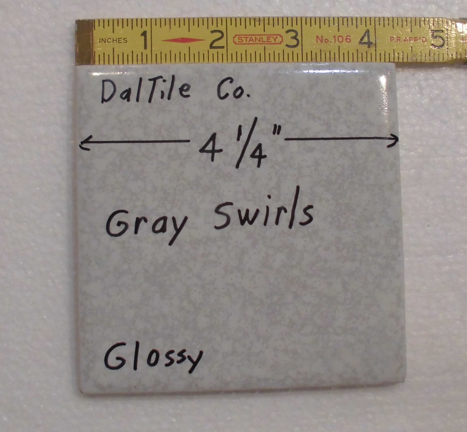1 pc. Gray Swirls on White Background; Glossy Ceramic Tile; by Daltile 4-1/4″