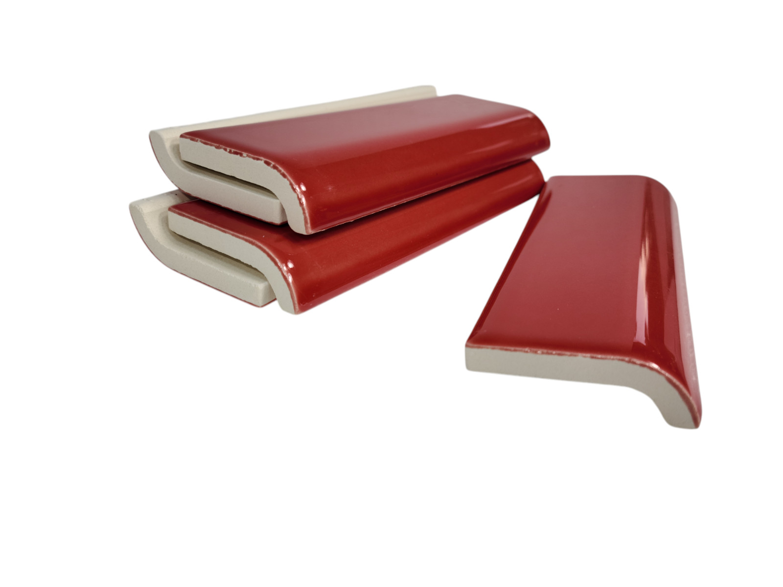 Candy Apple Red Ceramic Tile Mud Cap Subway Trim Mudcap Mid Century Modern