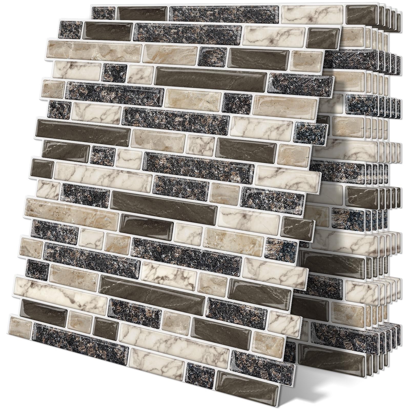 Peel and Stick Backsplash 3D Self Adhesive Wall Tile Brown 10 Sheet