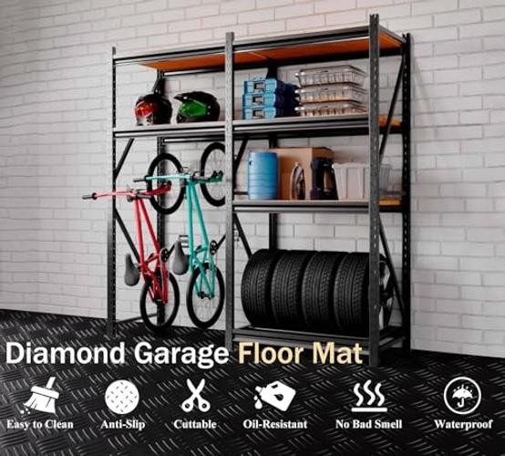 Garage Floor Mat, 2mm Thickened Ribbed PVC 4×10 FT Black(4-Tier Diamond)