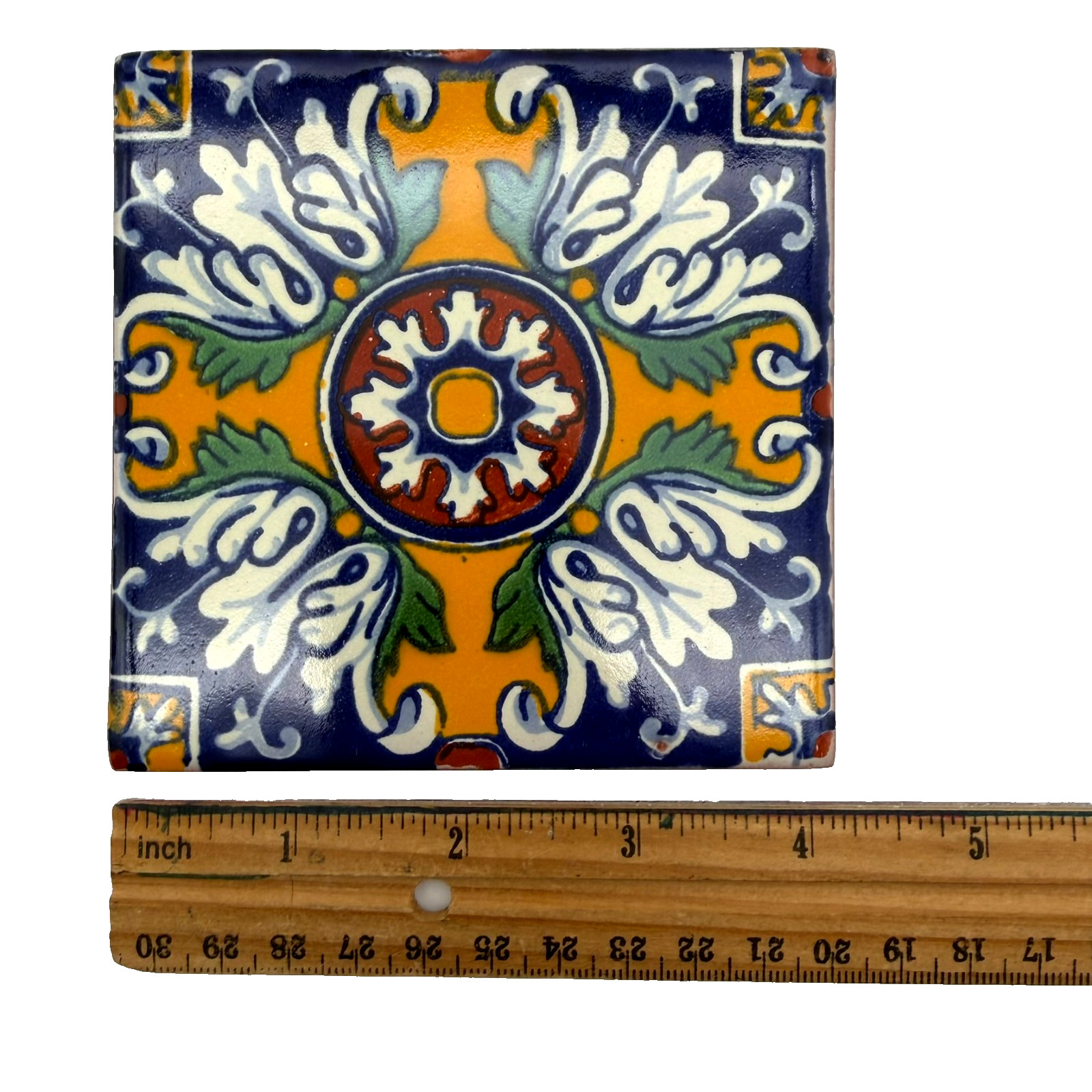 Hand Painted Talavera Mexican Ceramic Tiles Set of 5 TalaMex Aldeno 4″ x 4″