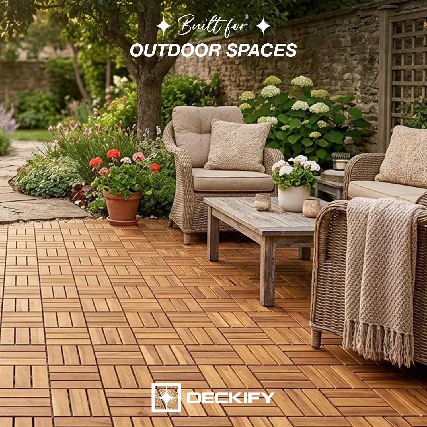 Golden Teak Acacia Wood Patio Deck Tiles 12×12 Outdoor Wood Decking Tiles