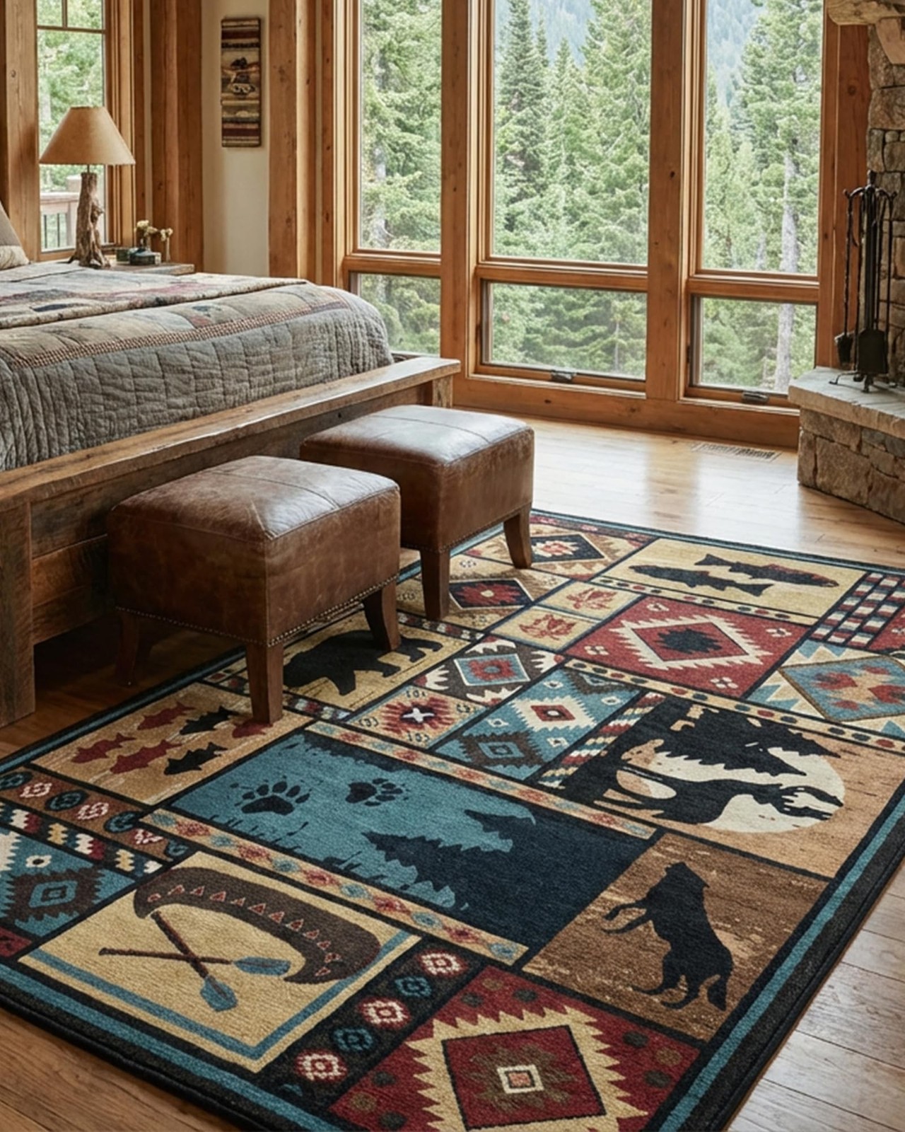 Rustic Rugs for Living Room, Washable Cabin Rug 5×7 Bear Area Rug Country Far…