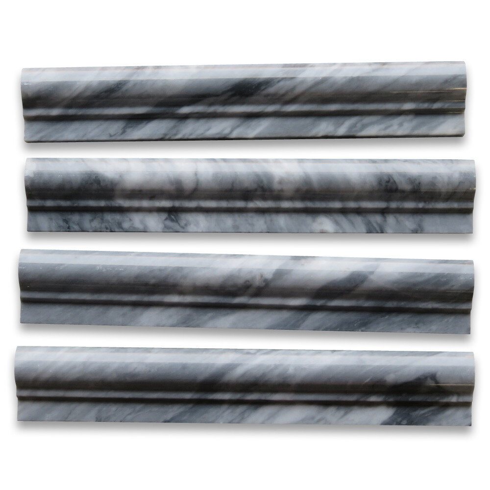 K04P Bardiglio Gray Dark Grey Marble Chair Rail Bullnose Molding Polished