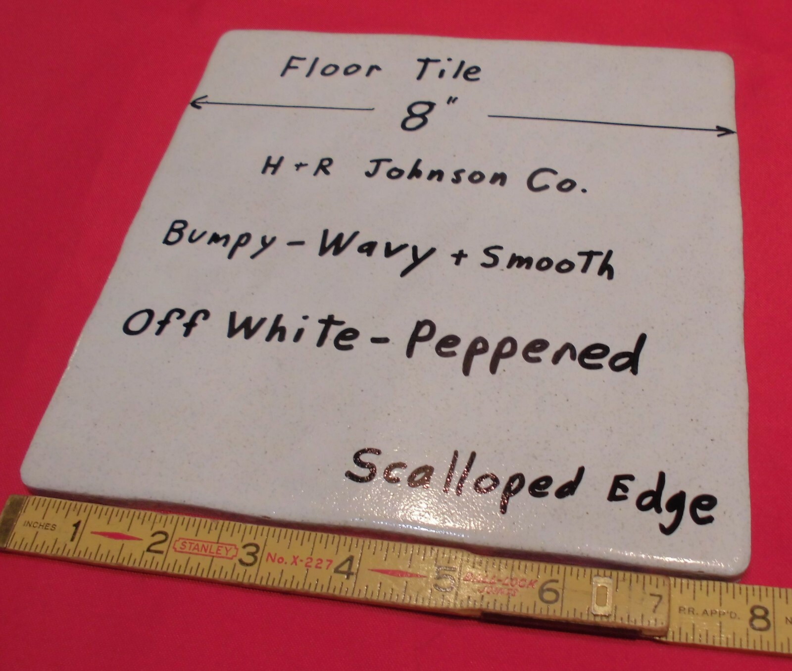 1 pc. Ceramic Floor Tile 8″ X 8″ *Off White-Peppered* Bumpy-Wavy-Scalloped NEW