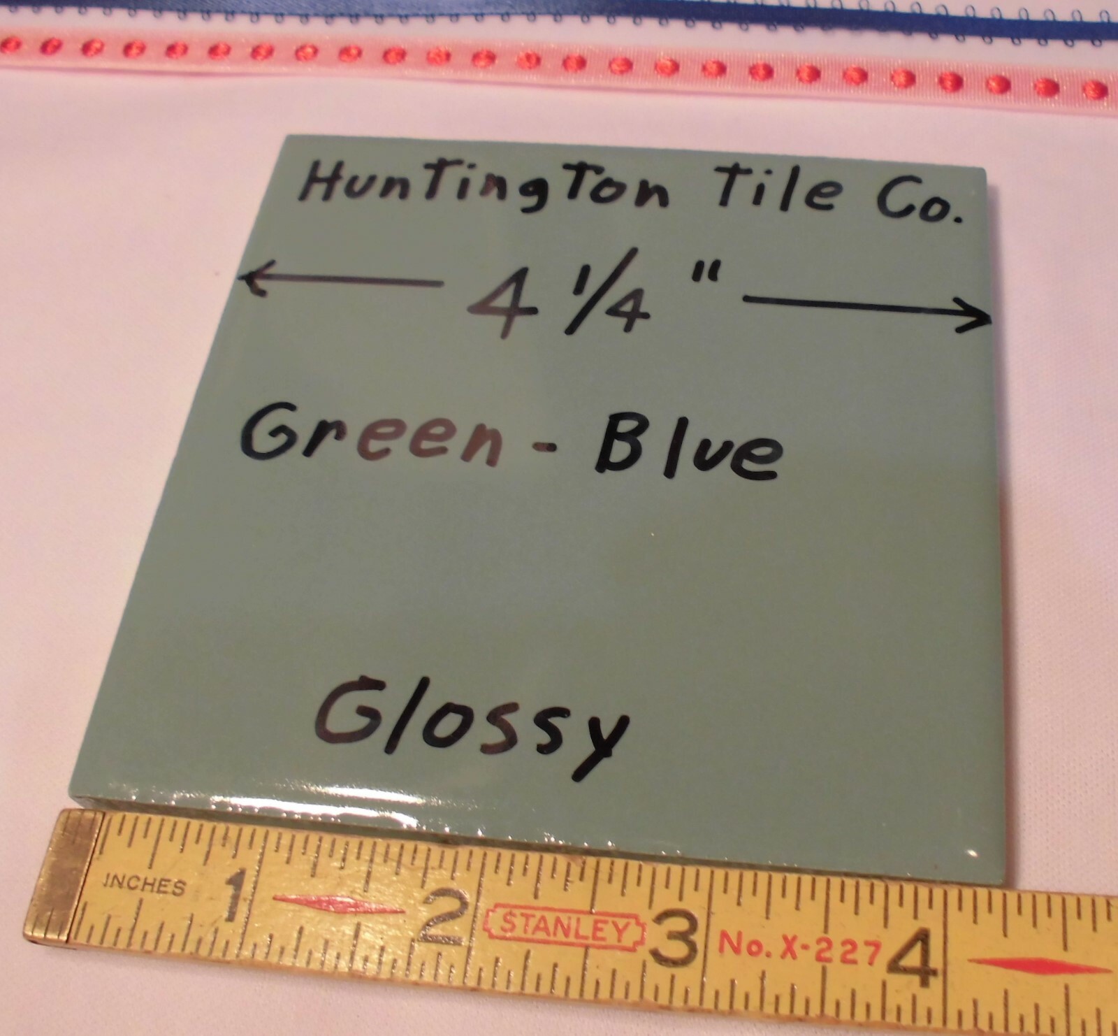 6 pcs. Glossy Ceramic Tiles *Green-Blue* 4-1/4″ Made USA by Huntington Co. NEW