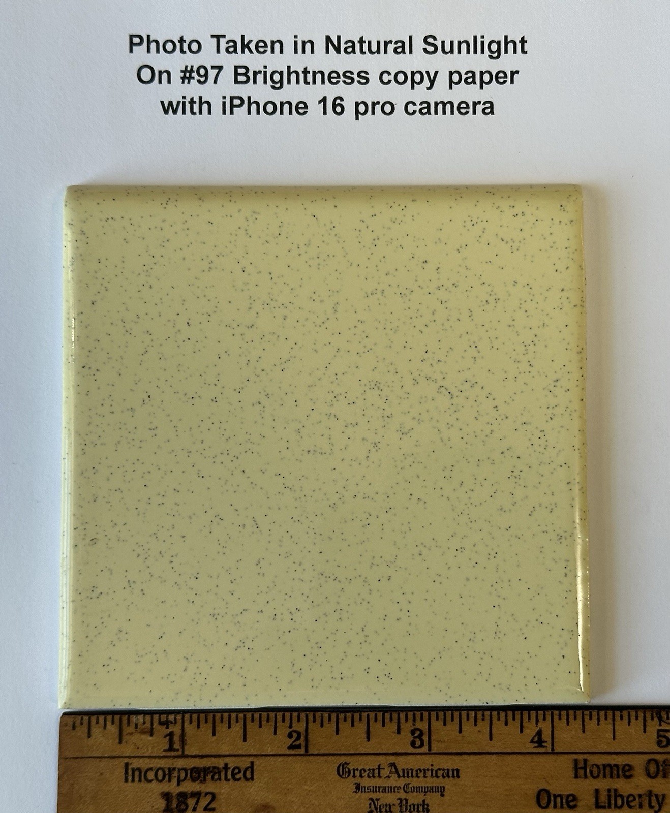 1 pc. Speckled Yellow Color: 4-1/4″ Glossy Ceramic Bullnose Tile, by Oxford Co.