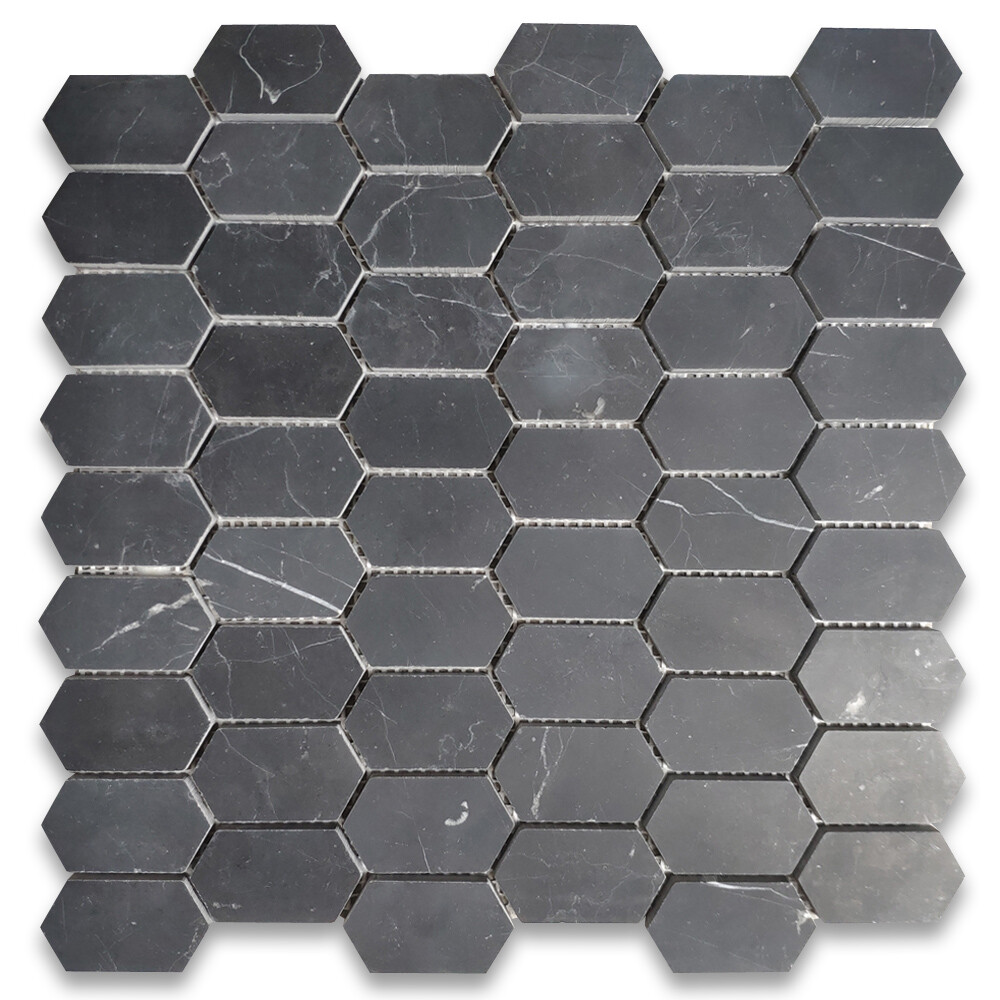 N30AXH Nero Marquina Black Marble Constellation Hexagon Mosaic Tile Honed