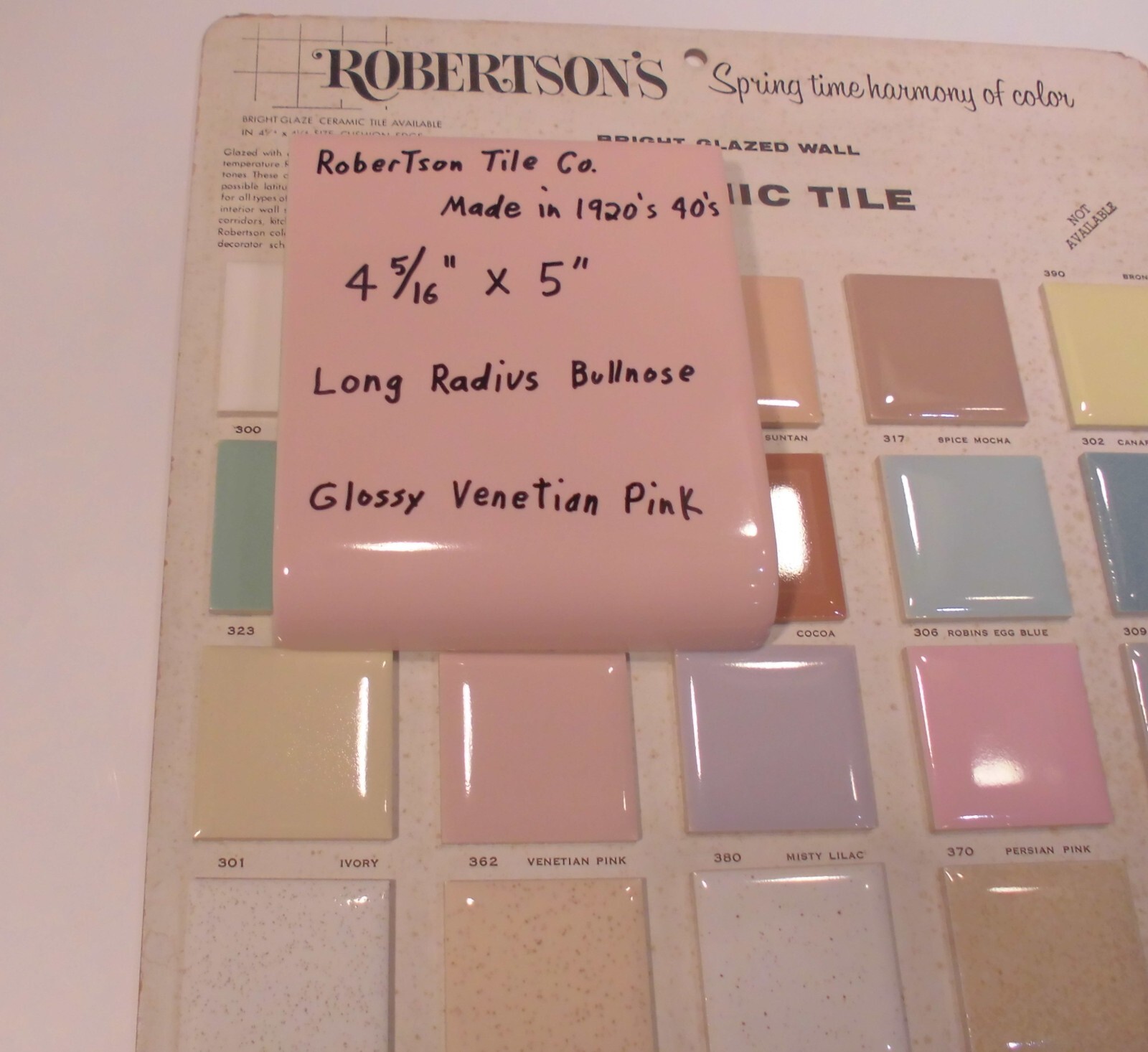 1 pc. Venetian Pink: Glossy Ceramic Radius Bullnose Tile 4-5/16″ X 5″ Robertson