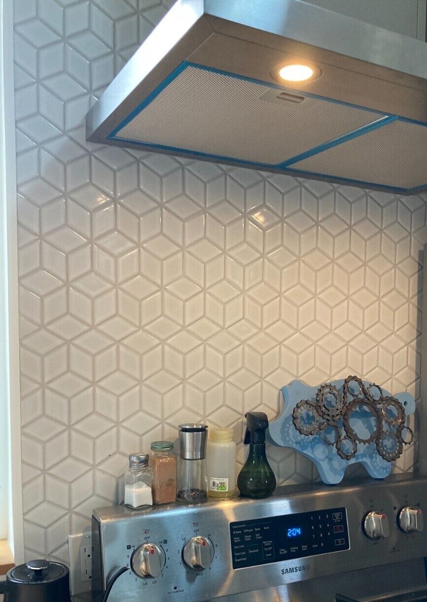 Matte White Diamond Cube Porcelain Mosaic For Wall And Floor Tile, 10 sq feet