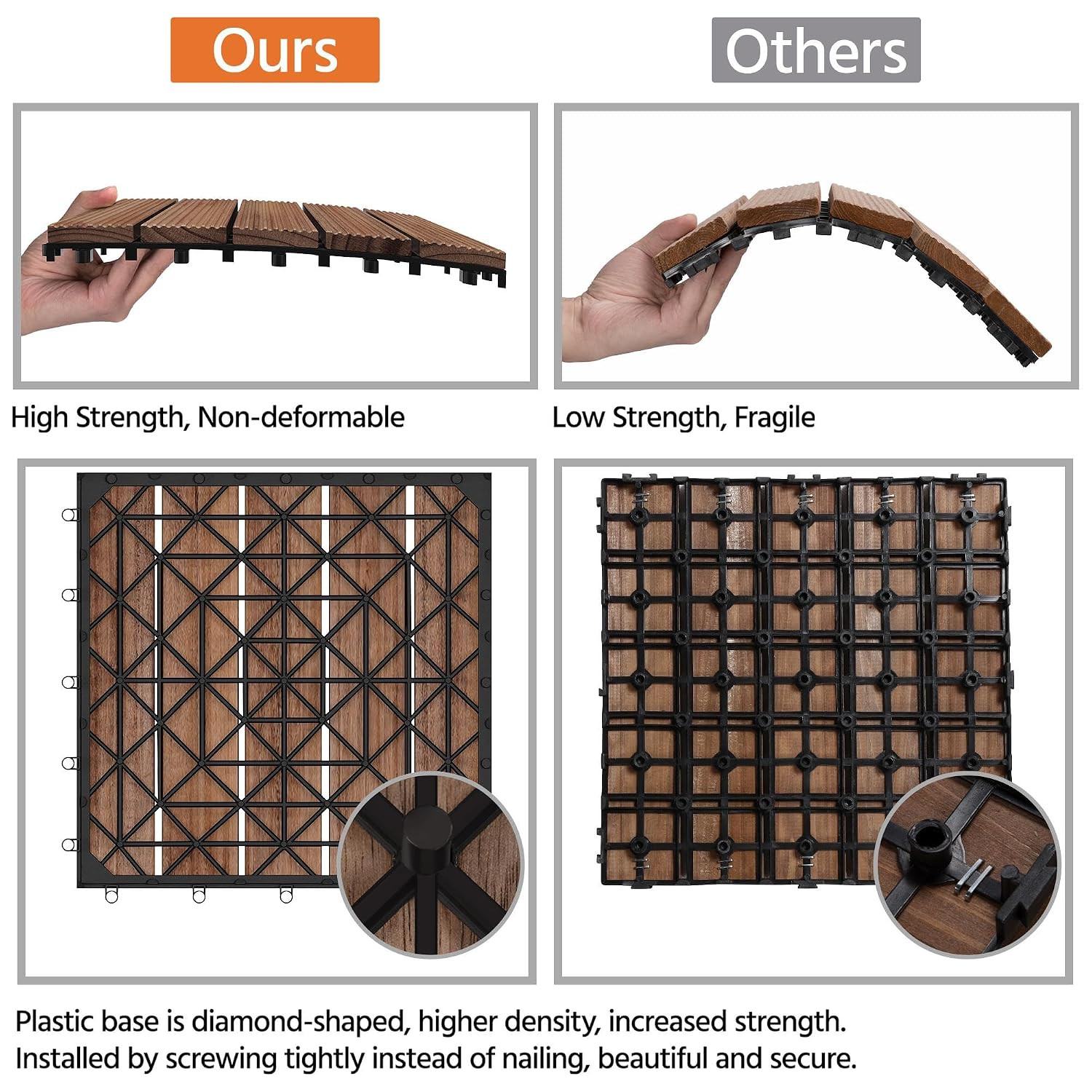 Yaheetech 27PCS Interlocking Deck Tiles Outdoor Patio Floor, Brown | Acacia Wood