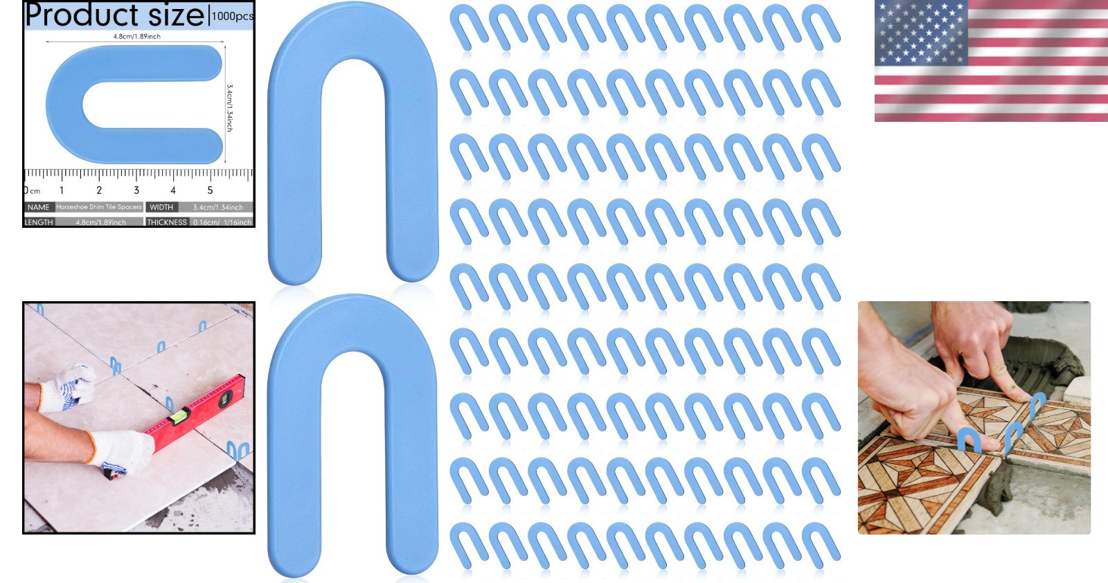 Durable 1/16 Inch Horseshoe Tile Spacers – 1000 Count for Precision Installation