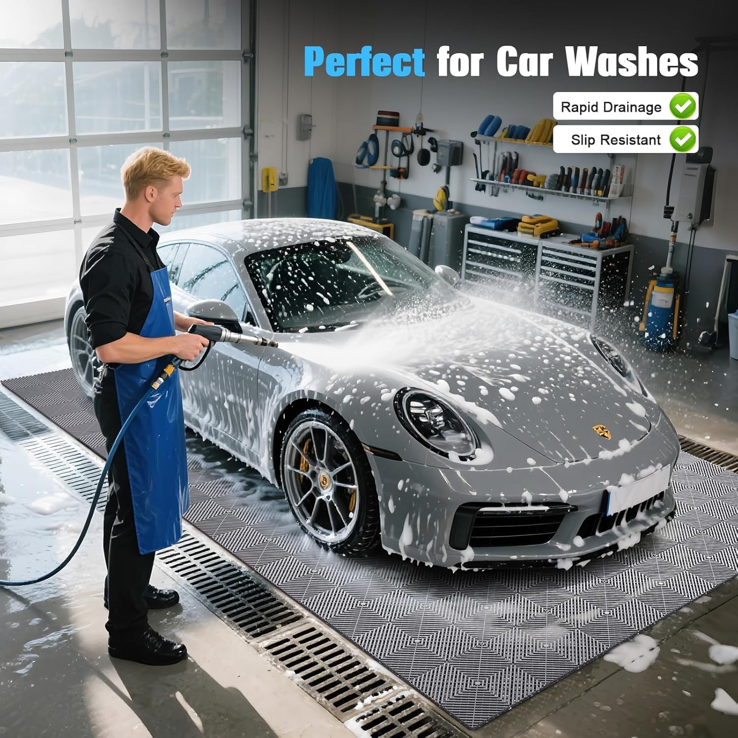 20/25/34 Pack Interlocking Garage Floor Tiles Vented Water Drainage 15.7″x15.7″