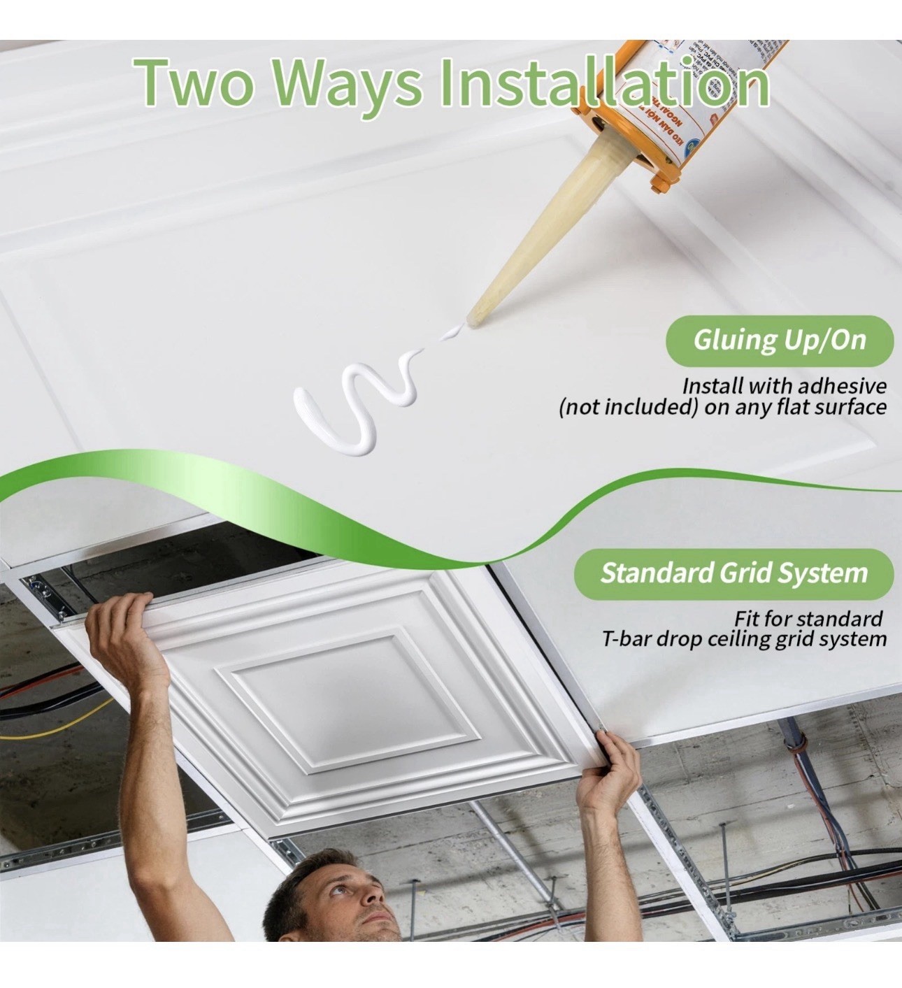 Art3d 12-Pack 24×24 Drop Ceiling Tiles 48 Sq.ft PVC Wall Panels for Home Decor