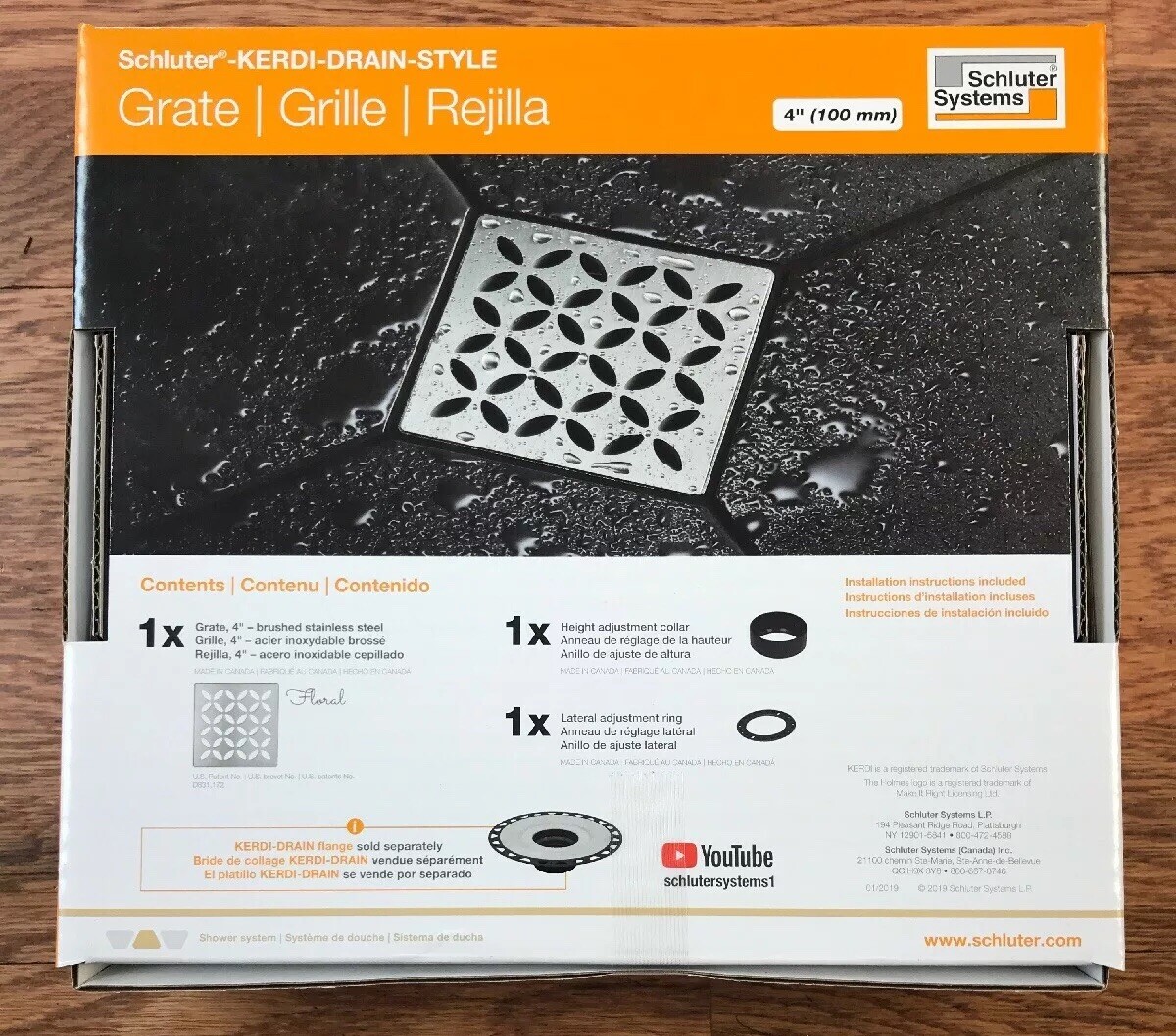 Schluter Kerdi Shower Drain Style Kit Floral Brushed Stainless Steel PVC
