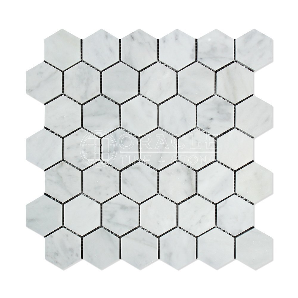 Carrara White Italian (Bianco Carrara) Marble Hexagon Mosaic Tile POLISHED Tile