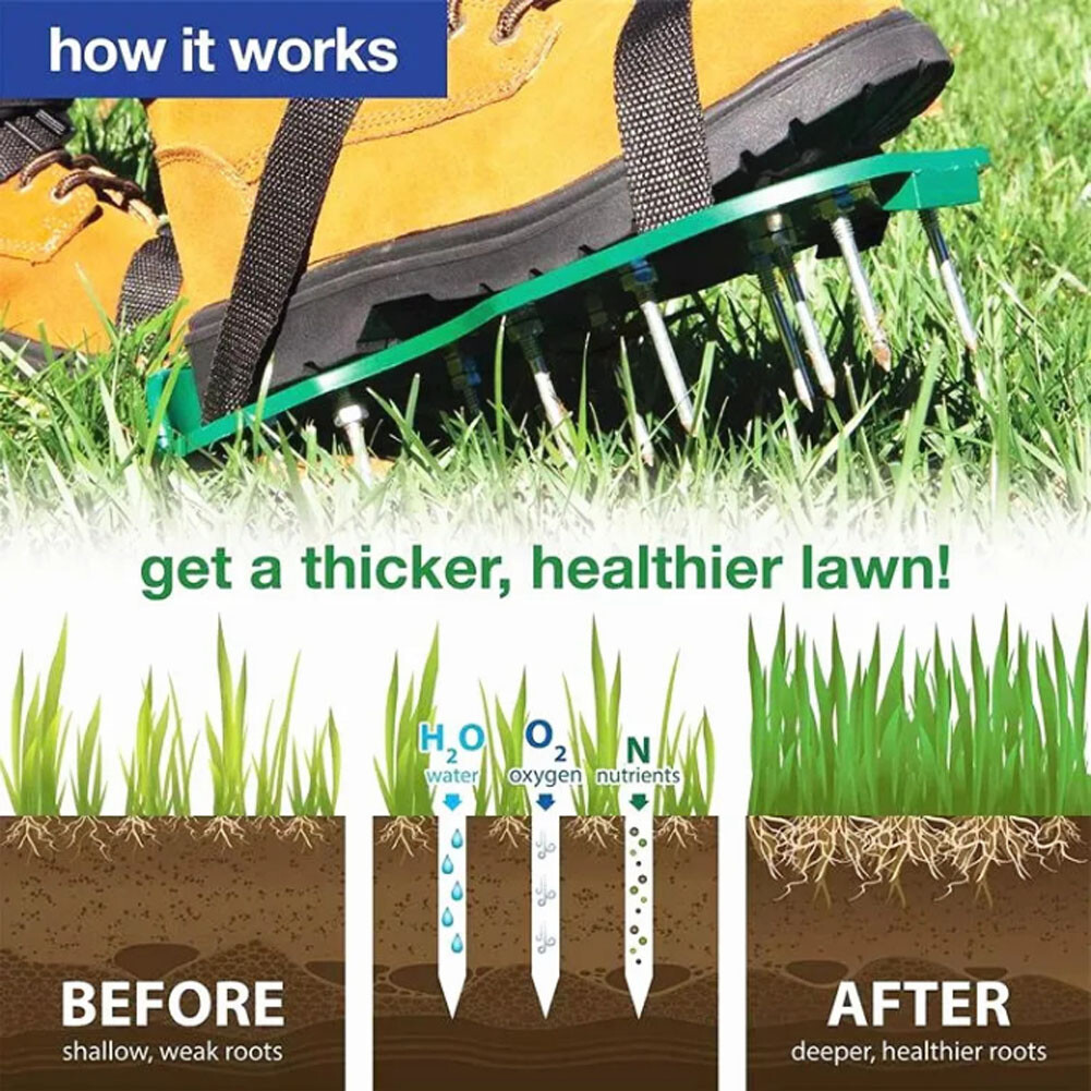 1 Pair Lawn Aerator Shoes Ground Spiked Garden Lawn Aerator Shoes Buckles Tools
