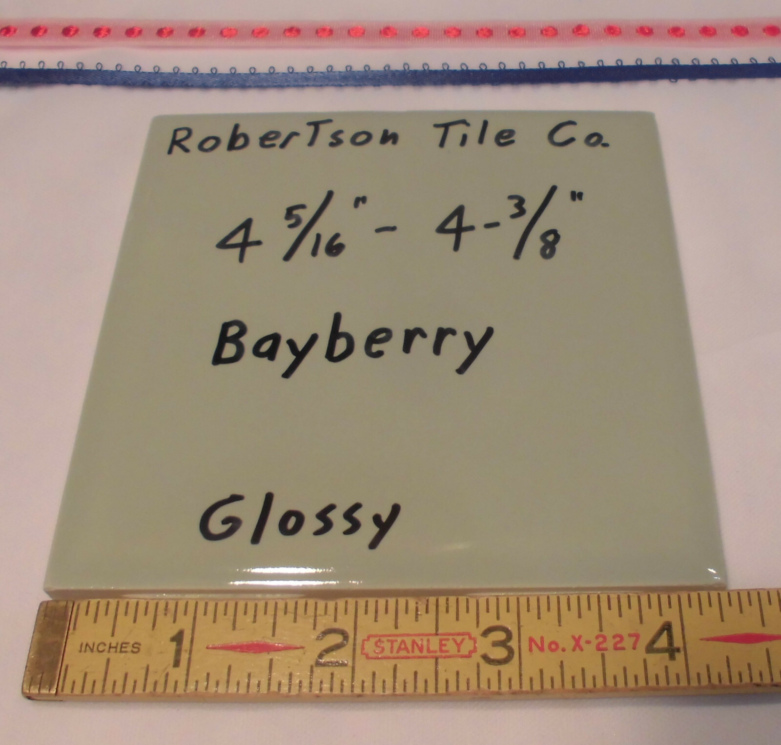 1 pc. Vintage Ceramic Tile *Bayberry Green* 4-5/16″- 4-3/8″ Robertson Co. NOS