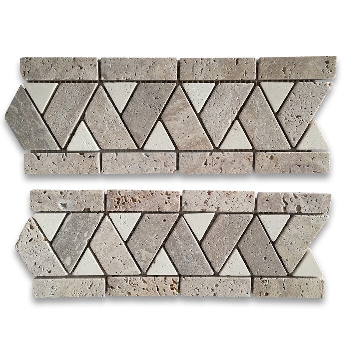 B0094T Marble Mosaic Border Accent Listello Tile Piza Tan 4.1×11.3 Tumbled