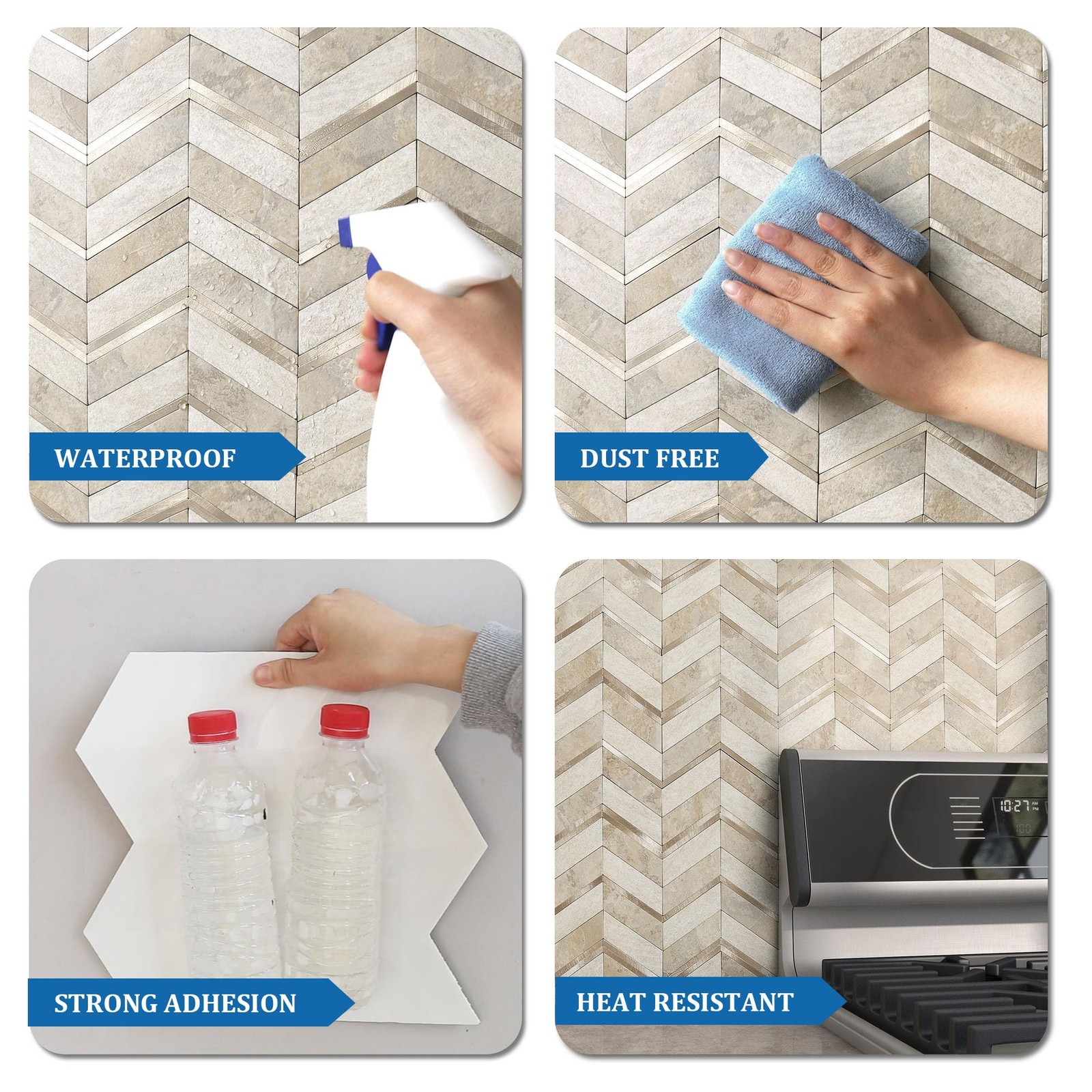 Stone Look Herringbone Peel and Stick Backsplash for Kitchen,Chevron Stick on…
