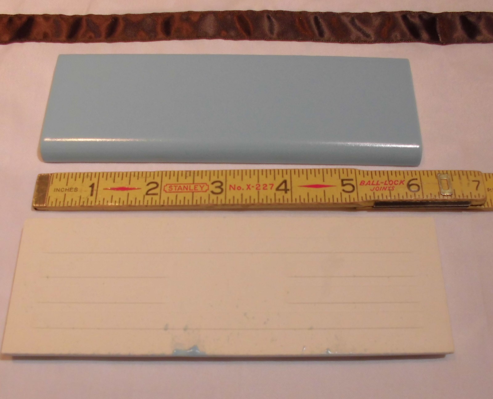 6 pcs. Matte *Blue Denim* Ceramic Cap Bullnose Trim tile by Mid-State NOS