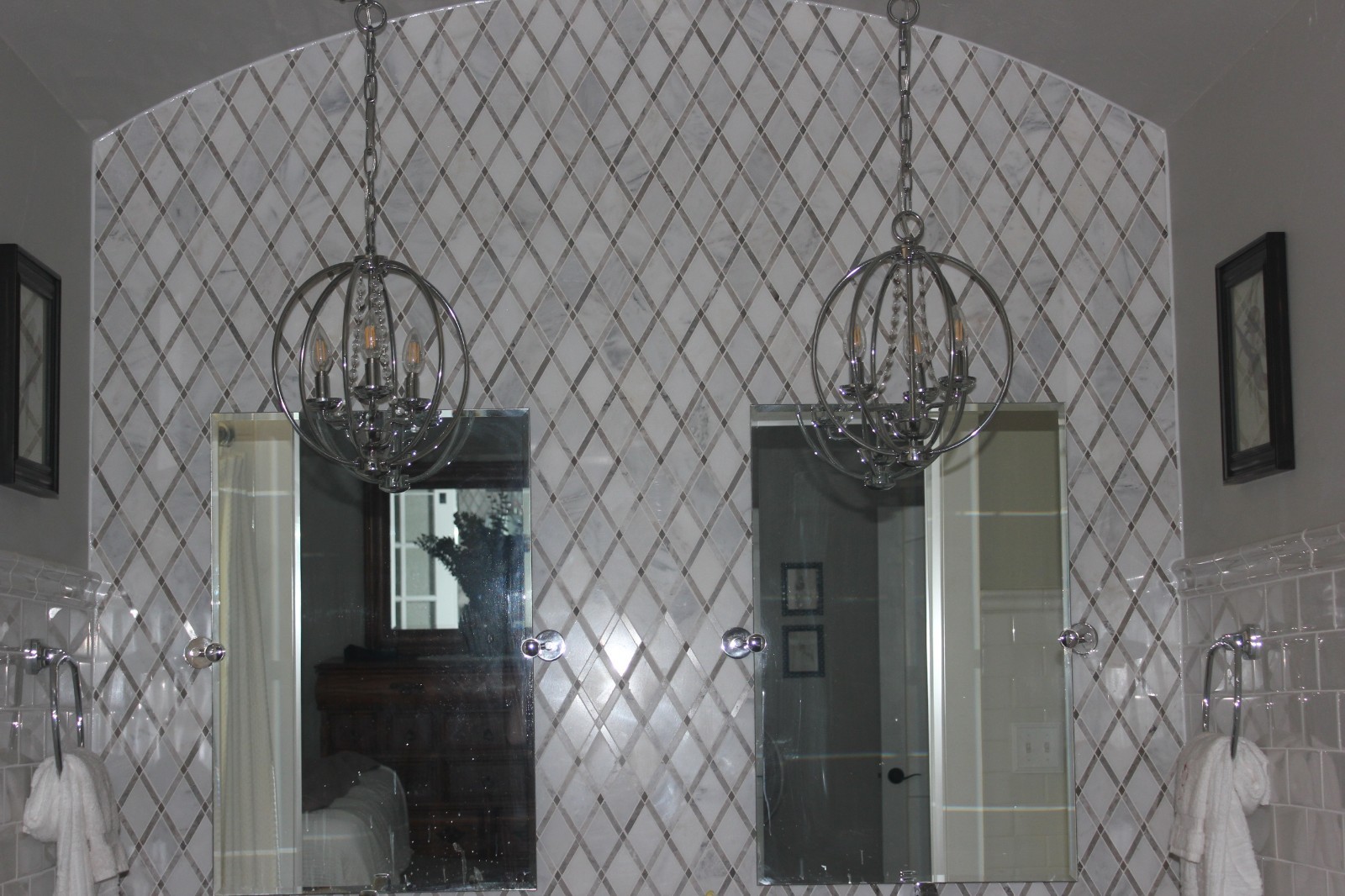 10 SF Sheets Polished Marble Diamond Rhomboid Lattice Mosaics White Beige Taupe