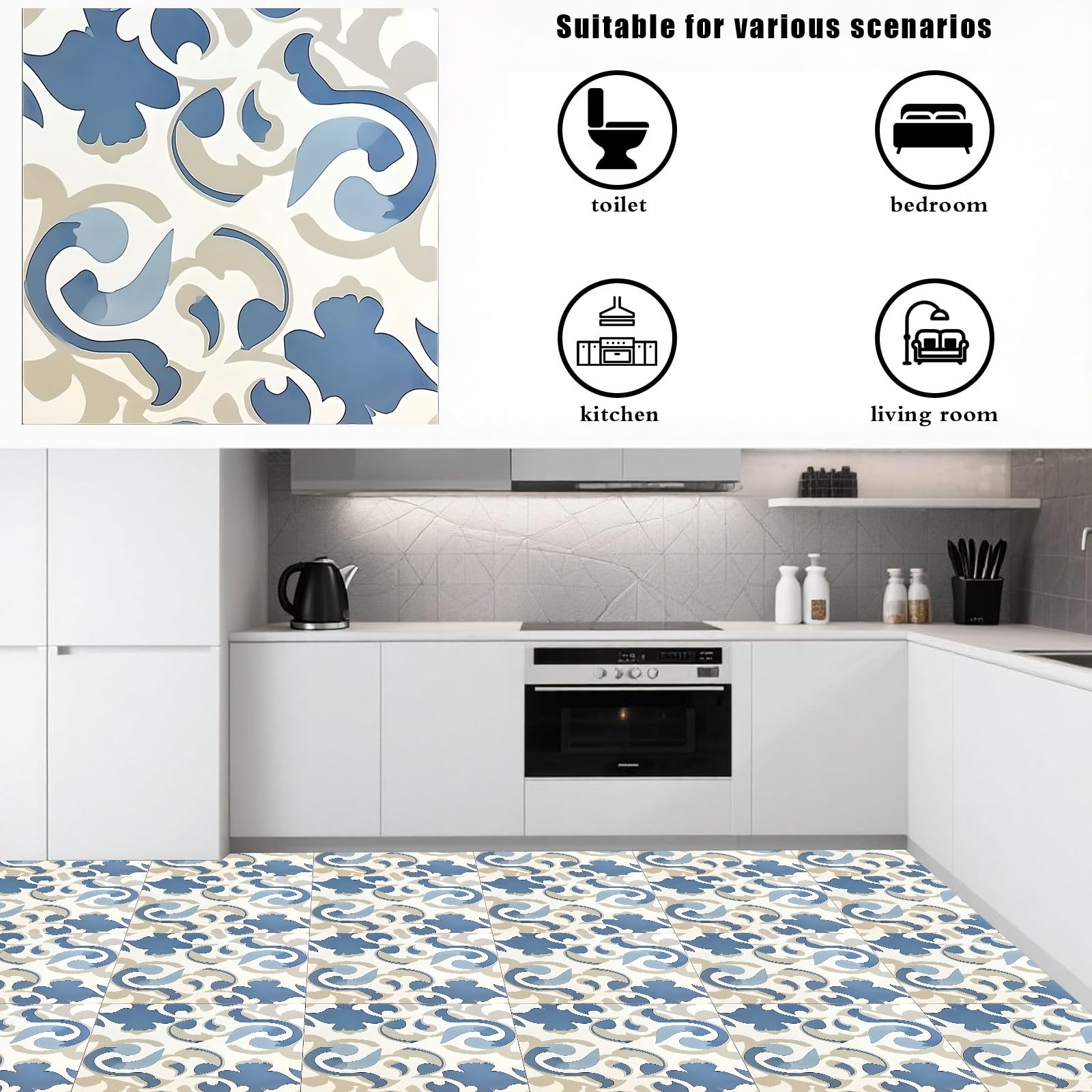 Floral Pattern Vinyl Floor Coverings 10 Pcs 12×12 Inches – Peel and Stick Bac…