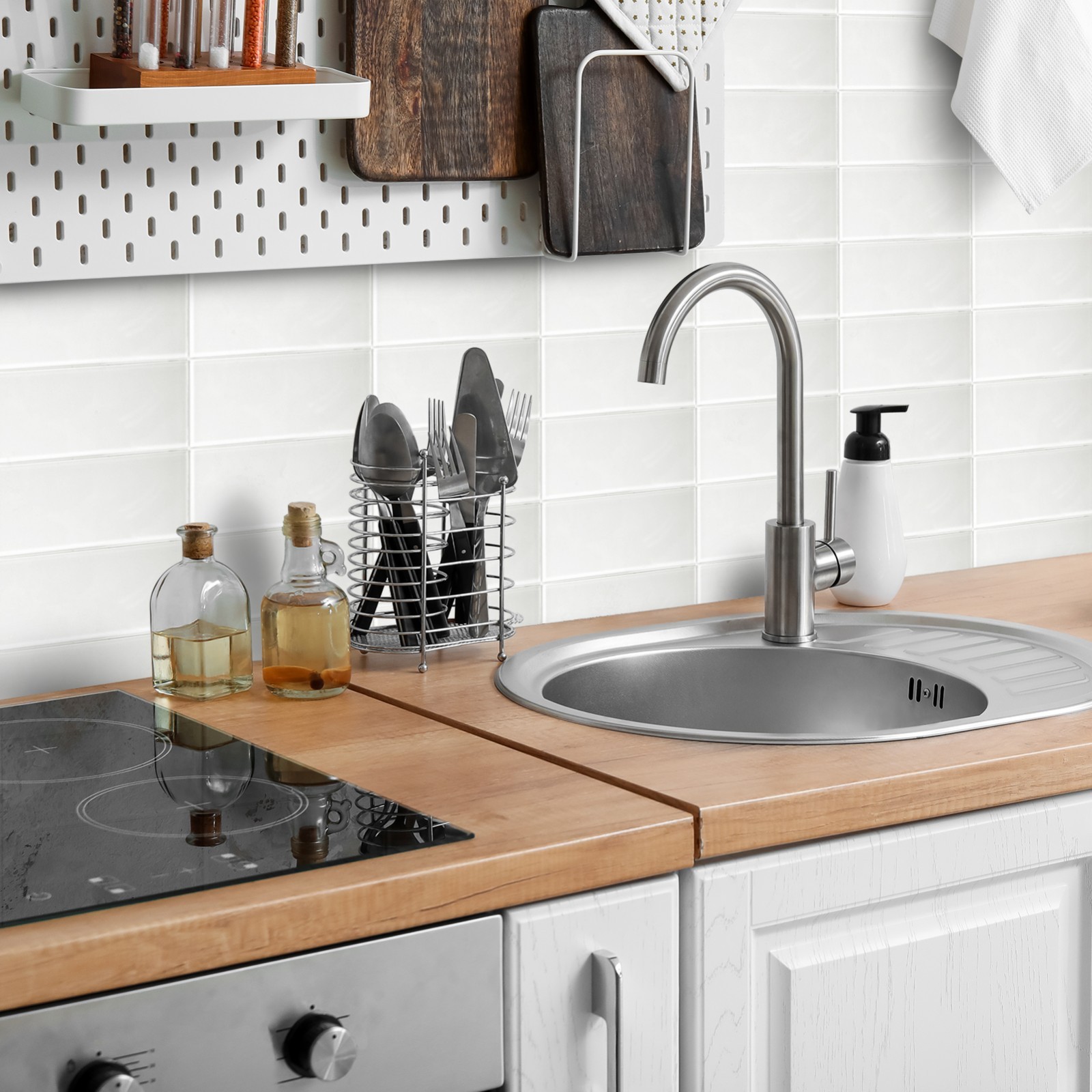 Art3d Peel & Stick Backsplash Glass Tile for Kitchen Bathroom White Tiles,32pcs