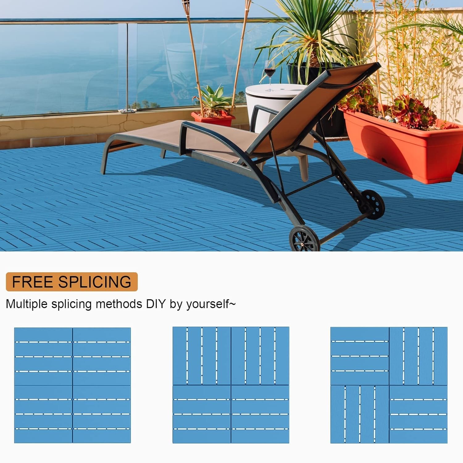 Durable Plastic Deck Tiles 27 Pack 12 Inch Dark Blue for Patio Poolside Backyard