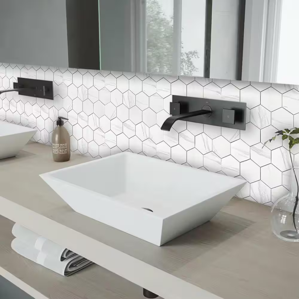 Marble Hex 10.83 In. X 11.81 In. SPC Peel and Stick Backsplash Tile (0.9 Sq. Ft.